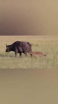 hyena grabs buffalo by the balls