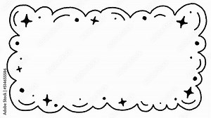 4K HD Doodle Curly Cloud Shining Star Rectangle Frame Border Hand Drawn Drawing Cartoon Dancing Line Stop Motion Minimal Loop Animation Motion Graphic Black White Green Screen Background