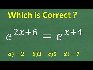 e ^ (2x + 6) = e ^ (x + 4) EASY Exponential Equation / Natural Base e