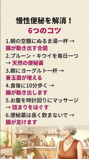 つらい便秘にお悩みの方へ、今日からできる腸活習慣をまとめました 慢性便秘を解消！6つのコツ #便秘解消 #シニア健康
