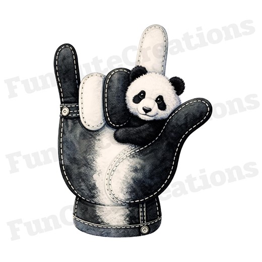 Denim Panda Hand Glove I Love You ASL PNG, Cute Panda Sign Language Clipart, Black & White Animal Sublimation, Zoo Animal Clipart - Etsy