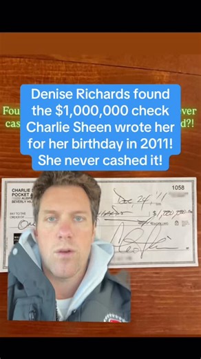 Kevin Clancy on Instagram: "Denise Richards found the $1,000,000 check Charlie Sheen wrote her for her birthday in 2011! She never cashed it!"