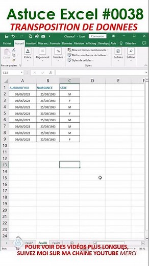 Transposition de données dans Excel #excel #apprendreexcel #exceltips #informatique #microsoftexcel