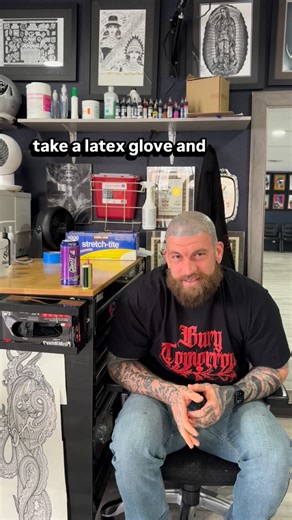 Aaron Sewl on Instagram: "Thermofax bomb One of the funnest parts about working in street shops is the prank wars. Pranking each other or the crackheads in the parking lot. Hands down my favorite is the thermofax bomb. So what you’re gonna do is take a Latex glove, not that nitrile shit, take the purple carbon piece of your stencil paper and jam that in there. Spray a little rubbing alcohol in there and go over to the sink, hold it tight around the faucet, fill it up like a water balloon and tie