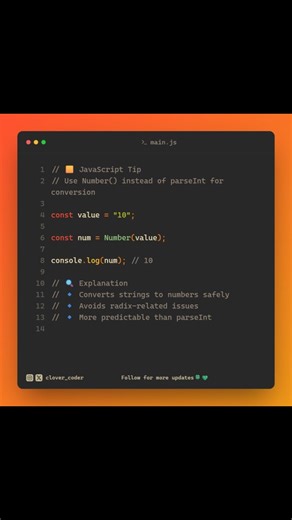 Clover Coder 🍀 on Instagram: "Follow @clover_coder for daily Javascript & programming tips 🍀 #javascript #javascriptprogramming #javascripttips #javascriptcode #learnjavascript codingtips webdevelopment frontenddeveloper developerlife codeeveryday softwaredeveloper codingreels instacode techcontent tips clovercoder JavaScript tips JavaScript tricks Clean JavaScript code Modern JavaScript Beginner JavaScript Advanced JavaScript Write better JavaScript Frontend development Daily coding tips"