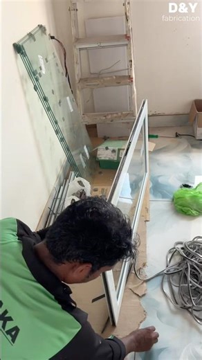 Domal sliding window glass setting#aluminiumfabrication #works #home #interiordesign