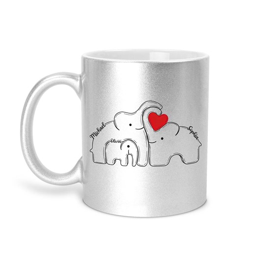 Personalized Elephant Family Mug, Custom Names Elephant Mug, Cute Animal Family Gift, Minimalist Line Art Mug, Mother’s Day Gift for Mom
