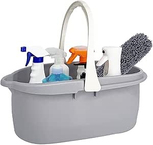 Goderewild 3.4 Gallon (13L) Large Plastic Mop Bucket with Handle for House Cleaning - Multiuse Household Tool Storage Organizer, Laundry Basket, and Water Pail (Grey)