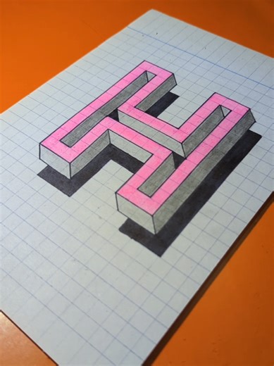 3d illusion drawing letter H #easy #art #drawings #3d