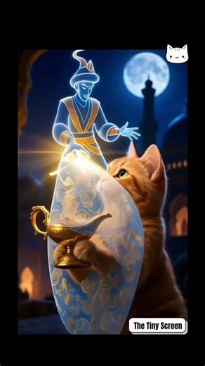 Orange Cat Becomes a Genie! 🐱✨ Magical Transformation with Aladdin Lamp 🧞‍♂️ #aladdin #cutecat #yt