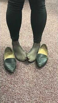Sheer nylons in black flats. Shoeplay in my office. Stinky and sweaty.