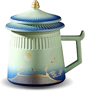 Coolpei Tea Cup with Infuser and Lid,Loose Leaf Tea Steeper Cup 14.8oz Ceramic tea Infuser Mug Travel Large Steeping Cup Diffusers Mugs with Fine Strainer and Handle
