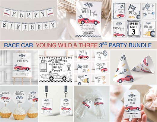 Young Wild and Three Race Car 3rd Birthday Party Bundle (editable Digital Template) - Etsy