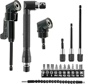 Flexible Shaft Drill Bit Extension Set, Bendable Screwdriver Soft Shaft Kit with 90 Right Angle Screwdriver Wrench | Drill Bit Holder | 105° Right Angle Drill Bit Extension and Bit