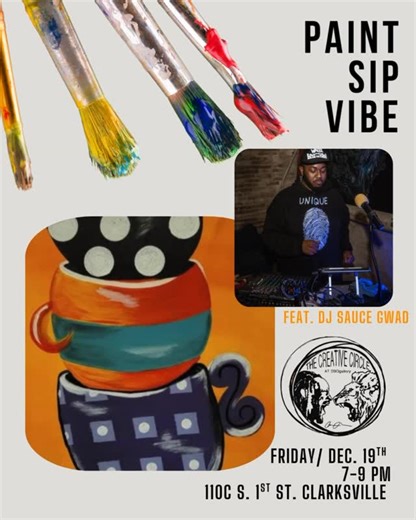 DBO's Creative Circle on Instagram: "☕ Stackin’ Cups Paint & Sip ☕ Settle in for a warm, whimsical night of painting a cozy stack of coffee cups. This beginner-friendly paint and sip is all about comfort, creativity, and good vibes. DJ Sauce Gawd will be spinning while you paint, sip, and unwind. 🎨✨ 📍 110c S 1st Street, Clarksville, TN 🎨 All supplies and step-by-step instruction included 🍷 BYOB 💲 $40 per person 🎟️ Grab your ticket through the link in our bio #clarksvilleevents #sipandpaint