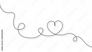 animated continuous single line drawing of heart shape isolated on white background, love and romance symbol line art animation