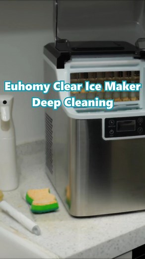 How to deep clean clear ice maker? Check #Euhomy cleaning steps here. We use 1 part of white vinegar mixed with 4 parts of water as #cleaningsolution Let make your ice maker sparkle like new again✨🧼 #cleaninghacks #CleaningTips #icemaker #clearice | Euhomy.Official