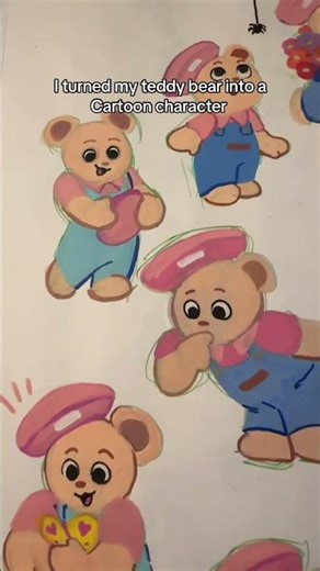 Turning my teddy bear into a cartoon character #cartoon #teddybear #artvlog #sketchbook