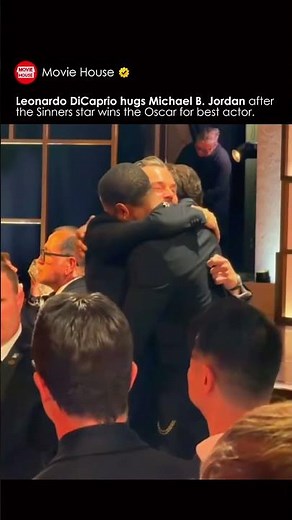 Leonardo DiCaprio hugs Michael B Jordan after the Sinners star wins the Oscar for best actor