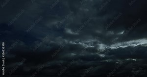 Thunderstorm clouds at night with lightning. 4K Timelapse Loop. night storm cloud landscape. Impressive lightning storm sky. Several powerful flashes and lights.