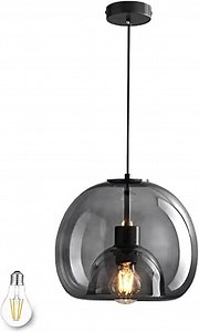 Large Smoke Glass Pendant Light for Kitchen Island, Includes Extra Bulb & 4.26FT Adjustable Cord, Modern Pendant Lighting Fixtures for Kitchen, Dining Room, Living Room(9in, 1-Pack)