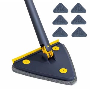 Mop triunghiular multifunctional reglabil, rotativ 360°, 6 lavete, racleta ferestre, albastru - eMAG.ro