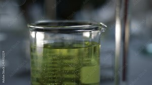 Close up shot of chemistry equipment set up on a laboratory table