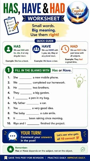 HAS, HAVE & HAD — Can you fill all the blanks correctly?