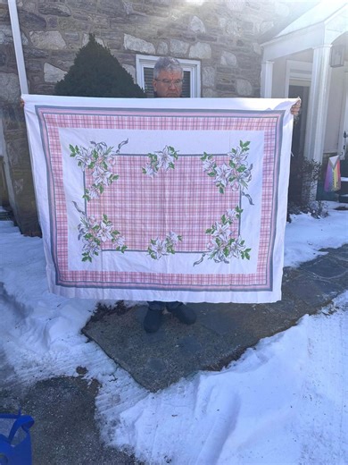 Vintage Mid-century Cotton Tablecloth: 52x70 Pink Plaid & Lily - Etsy