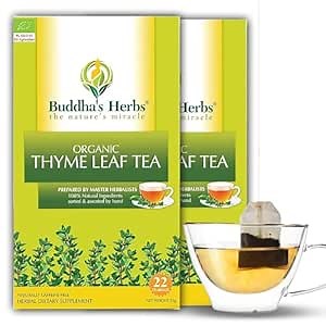Organic Thyme Tea Bags (Pack of 2, 44 Tea Bags) - Soothing Caffeine Free Tea Bags w/Thymus Vulgaris - Relaxing Herbal Thyme Cleansing Tea for Digestion - Sweet & Light Dried Thyme Leaves Tea