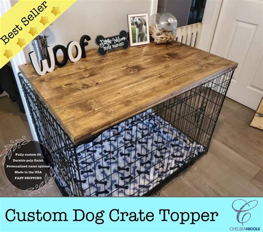 Personalized Wooden Dog Crate Topper: Modern Pet Furniture - Etsy