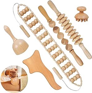 Wooden Massage Tool Set for Relaxing Back and Head, 6-in-1 Acupressure Massage Kit with Scraper for Scraping Therapy, Massage Roller for Pain Relief