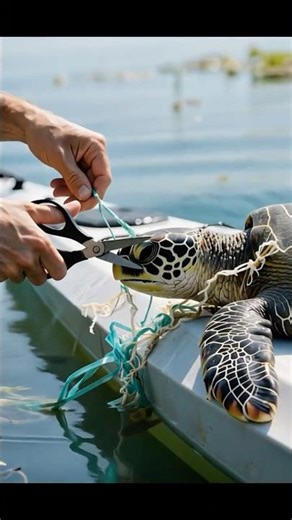 Sea Turtle Trapped in Fishing Net Gets Rescued by Volunteers