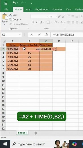 Add Minutes to Time in Excel