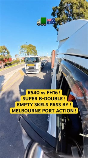 Scania R540 Long Vehicle Super B-Double Empty Skels Passing Volvo FH16 at Melbourne Port.