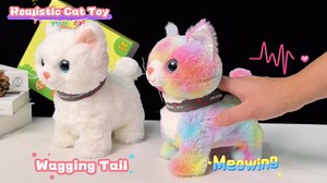 Gray Leash Walking Cat Set Singing That Purrs and Meows Animated Plush Robot Kitten Moving Plush Realistic Stuffed Animal Remote Control Cute Kawai Robotic Kitty Toy for Kid Girl Gift