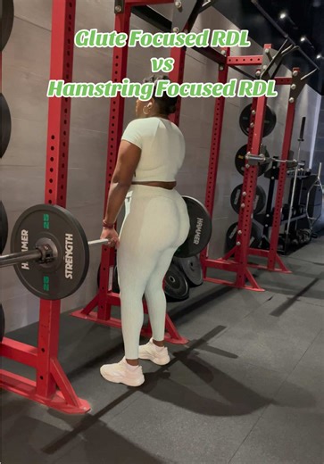 Let’s talk about Romanian Deadlifts also known as RDLs RDLs are one of my favorite leg day exercises. There are so many different variations of them but let’s talk about the muscles worked. Glutes and Hamstrings. A glute focused RDL as I am doing in the first clip is achieved when you sit back into the RDL movement. There is normally more of a knee bend in this RDL. A hamstring focused RDL like in the second clip is done by leaning at the hip with a slight knee bend so that the tension is in you