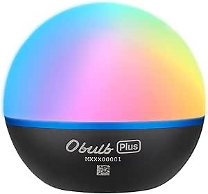 OLIGHT Obulb Plus Multicolor LED Night Light, Smart Table Lamps with Bluetooth APP Control, Ambient Lights Max 300 Lumens, MCC Rechargeable Orb Light for Emergency, Camping, Entertainment(Black)