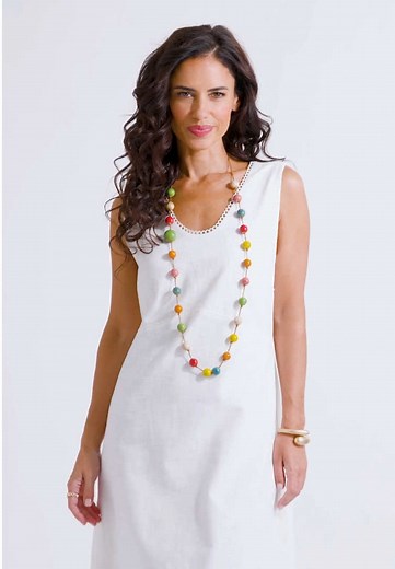 Your perfect summer dress🤍Made to flatter with ties at the waist, a scoop neck and delicate lace features. It's a timeless piece you'll reach for every year #fashionover50 #TimelessStyle #chicoutfitideas #flatteringdresses #mynieperstyle