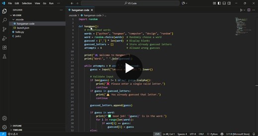 #python #codealpha #internship #programming #hangman #learningbydoing | MUKTHAPURAM SRI VYSHNAVI