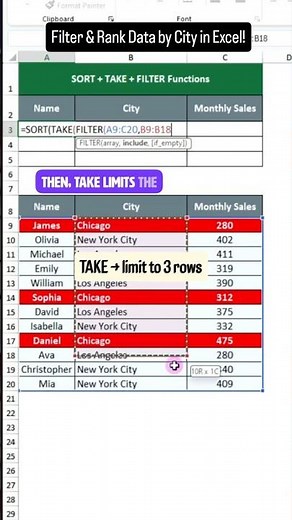 Filter & Rank Data by City in Excel 🔥