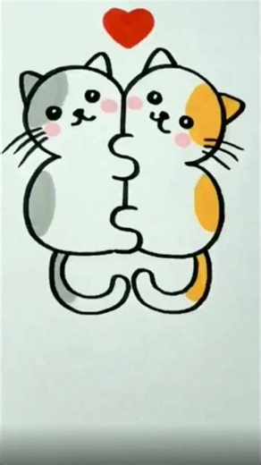 How to Draw Two Cute Cats Step by Step!""Easy Two Cats Drawing for Beginners"#nonfollower