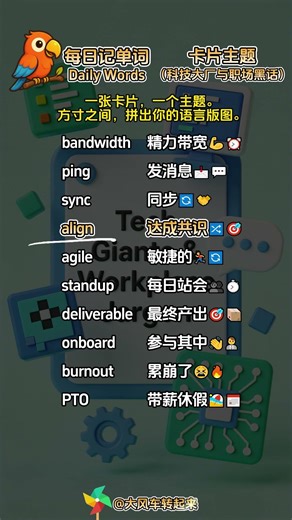每日记单词~卡片主题：科技大厂与职场黑话 (Tech Workplace & Corporate Jargon) #英语学习 #单词记忆