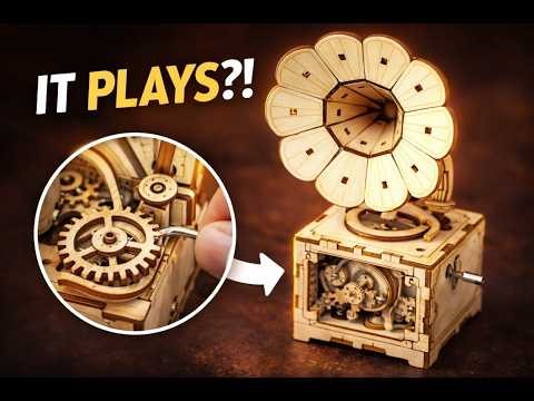 Building a Mechanical Wooden Phonograph – 3D Puzzle Model Kit (Satisfying Assembly)