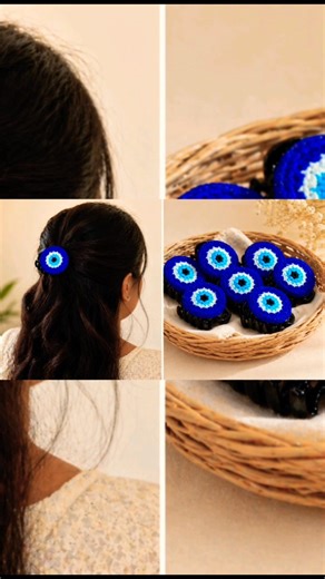Crochet Evil Eye Hair Clip 💙 | Cute & Easy DIY ll #shorts #viral #yt #evileye