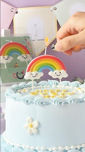 雨後天空不一定有彩虹，但蛋糕一定可以有🌈🍰 #彩虹蠟燭 #甜點裝飾 #生日蛋糕