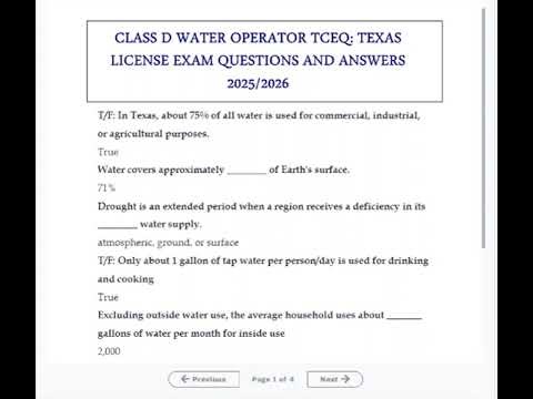 CLASS D WATER OPERATOR TCEQ: TEXAS LICENSE EXAM QUESTIONS AND ANSWERS 2026/2027