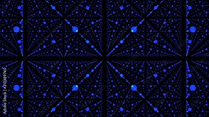 Infinite space background. Matrix of glowing stars with illusion of depth, perspective. Geometric backdrop with point array. Abstract futuristic universe. Available in 4K video render footage.