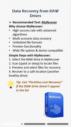 How to Recover Data from RAW File System Drives | MyRecover Guide #datarecovery