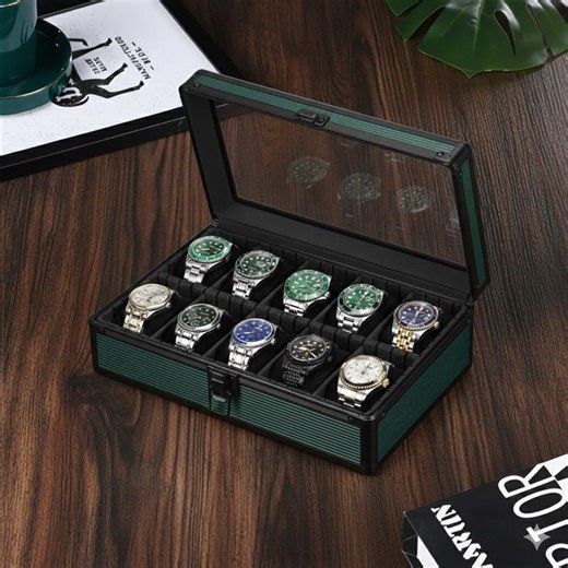 Green Aluminum Watch Box With Glass Lid, Modern Watch Organizer - Etsy